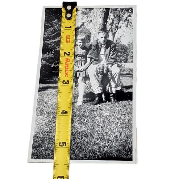 Vtg B&W Original Photo Found 1964 Siblings Hold Fluffy Puppy Snapshot Lot of 2 - Picture 5 of 6